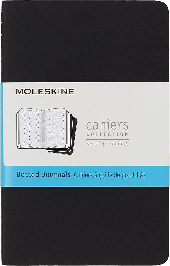Moleskine Cahier Journal, Soft Cover, Pocket (3.5" x 5.5") Dotted, Black, 64 Pages (Set of 3)