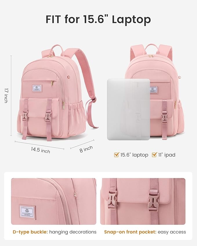 LOVEVOOK School Backpack for Girls Boys,Bookbag for Teen with Pouch Pocket for Large Capacity Cup, Waterproof School Bookbag, Preppy Backpack Travel Daypack with 15.6 inch Laptop Compartment