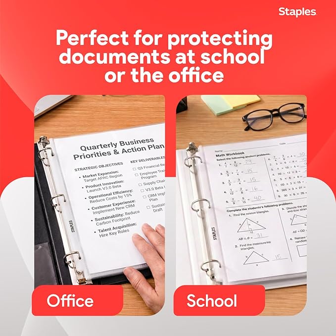 Staples Sheet Protectors, 8.5" x 11" – Top-Loading Clear Page Protectors, 2.4 Mil Standard Weight, 200-Pack
