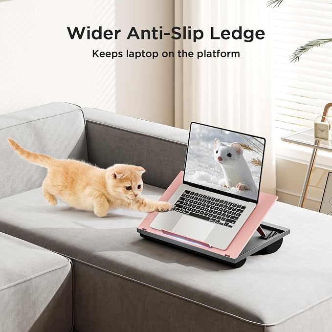 HUANUO Adjustable Lap Desk - with 8 Adjustable Angles & Dual Cushions Laptop Stand for Car Laptop Desk, Work Table, Lap Writing Board & Drawing Desk on Sofa or Bed, Pink