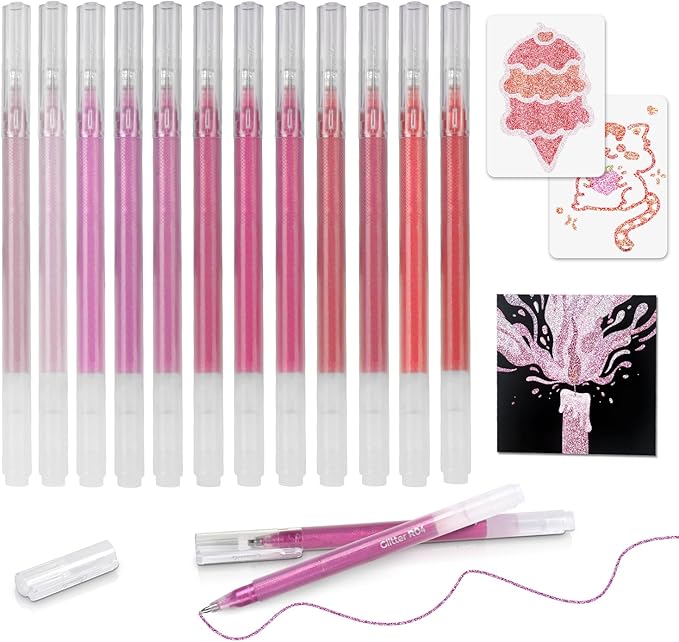 12 Red Glitter Gel Pens Set, 1.0 mm Fine Point for Black Paper & White Paper, Large Capacity Pens for Journaling, Adult Coloring Books, Drawing, Note Taking, Highlighting