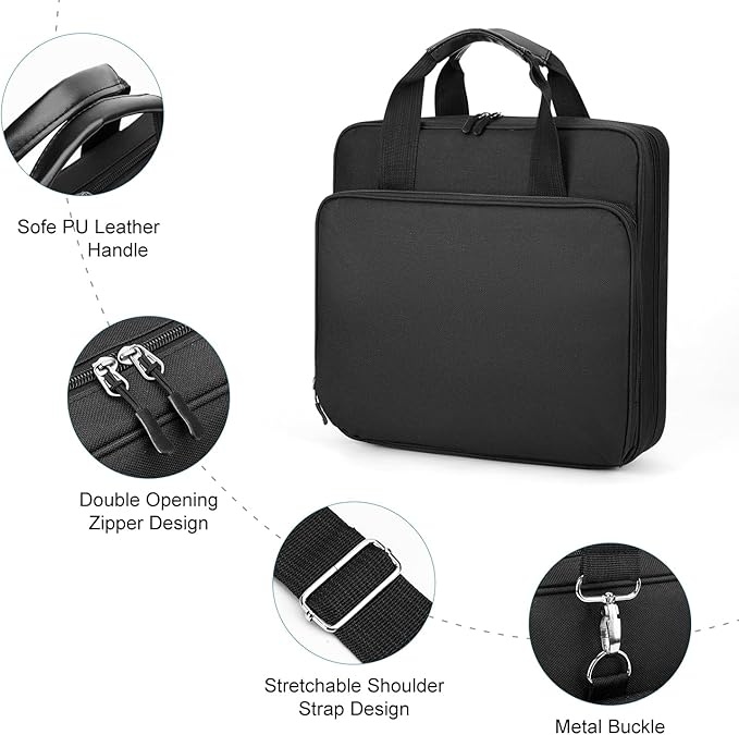 Zipper Binder with Shoulder Strap,3 Ring 2 inch Binder with Zipper, Office Binder Organizer,500 Sheet Capacity (Black)