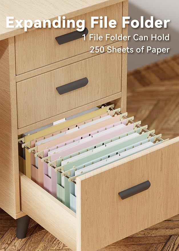 Ansook Hanging File Folders Letter Size Extra Capacity,Heavy Duty 1" Expandable Letter File Folders Hanging with Tabs,12 Pack Plastic File Cabinet Folders for File Frame/Box,Hanging File Organizer
