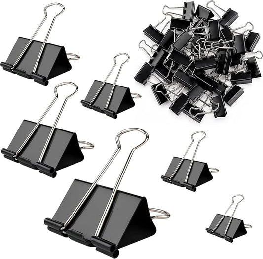 300 Pack Binder Clips Paper Clamps Assorted Sizes (Black), Jumbo, Large, Medium, Small, Mini and Micro, 6 Sizes for Office, School and Home