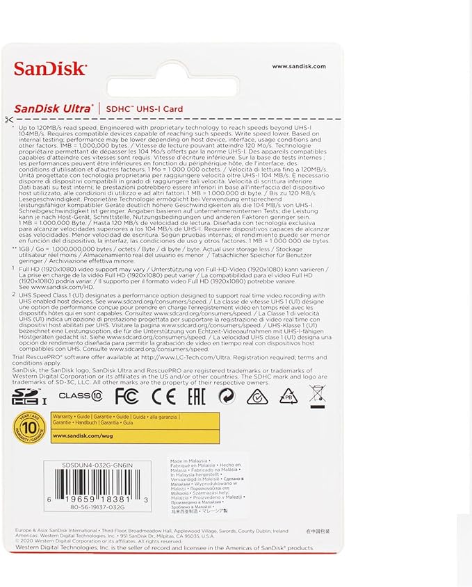 SanDisk 32GB Ultra SDHC UHS-I Memory Card - 90MB/s, C10, U1, Full HD, SD Card - SDSDUNR-032G-GN6IN