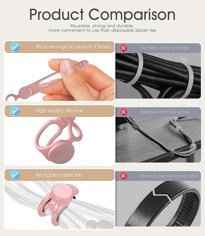 Nearockle Silicone Cable Ties Cord Organizer for Cable Management, 24Pcs 3" and 4.5" Reusable Cable Organizer Electronic Accessories for Home, Office, Kitchen, School, Travel (Multi)
