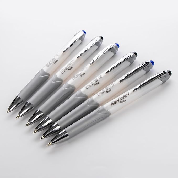 Pentel Glidewrite Signature Ballpoint Pen, (1.0mm) Medium, White Barrel, Blue Ink, Pack of 3 (BX930WBP3C)