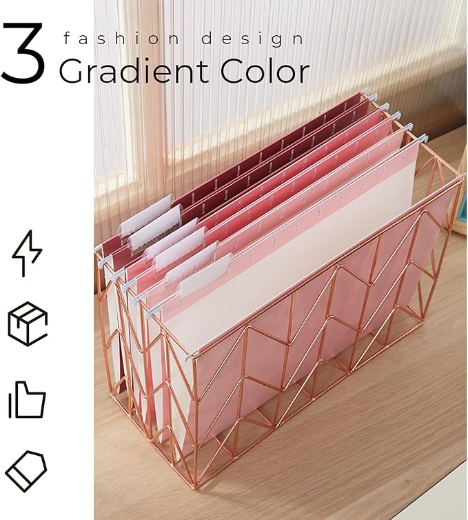 Y YOMA 36 Pack Gradient Hanging File Folders Letter Size Decorative Hanging Folder Pretty File Folder Organizer for Filing Cabinet Office Home with 1/5-Cut Adjustable Tabs, Cute Pink