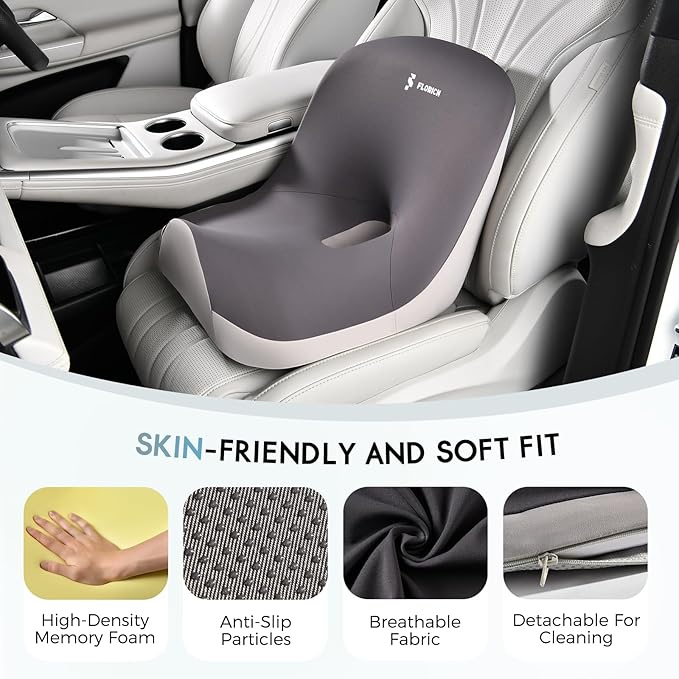 Car Seat Cushion and Lumbar Support Pillow, Larger Memory Foam Seat Cushion, Ergonomic L-Shaped Design Cushion for Back Pain Relief, Non-Slip Driving Cushion for Car, Office, Truck, Wheelchair-Black