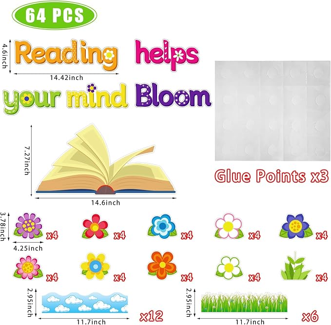 Spring Flowers Bulletin Board Decorations Set,Spring Classroom Decor Colorful Flowers Cutouts Bulletin Board for Spring Holiday Party School Classroom Home Window Wall Decor Supplies