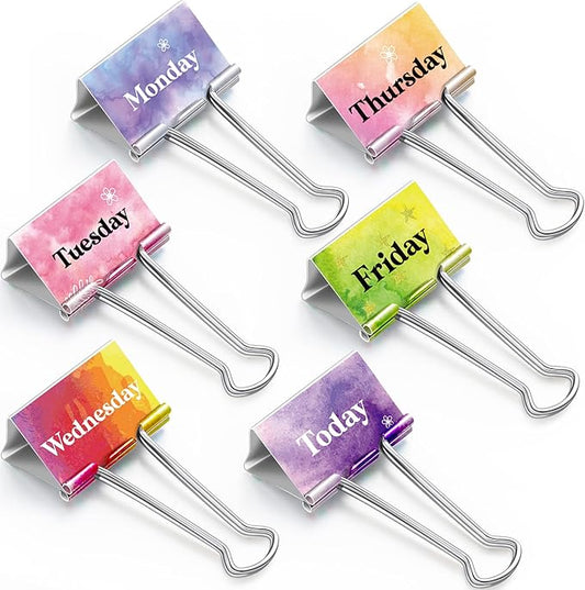Tenare 6 Pieces Teacher Essentials Large Binder Clips 2 Inches Teacher Binder Paper Clips Office Back to School Gifts Classroom Supplies Management Supplies(Watercolor Style)