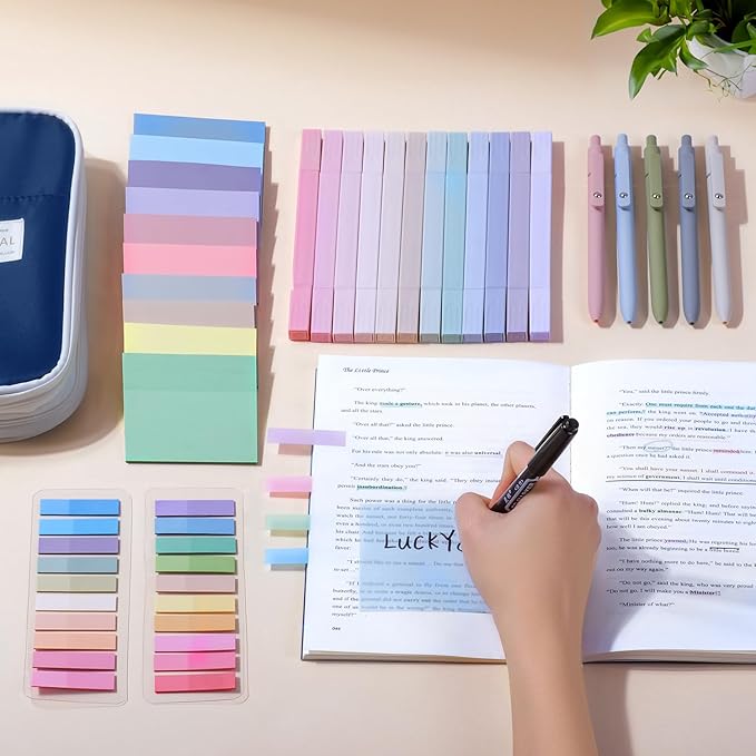 49Pcs Book Annotation Kit - Aesthetic School Supplies with Cute Pen Case Highlighters Gel Pens and Marker, Sheets Transparent Index Tabs Sticky Notes Bible Study Supplies(Dark Blue)