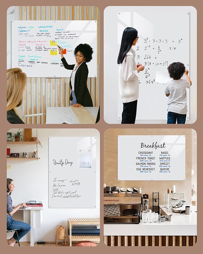 Mifuro Magnetic Glass Whiteboard，72"x48" Wall Mounted Frameless Dry Erase Board for Office, Home & School Ultra White