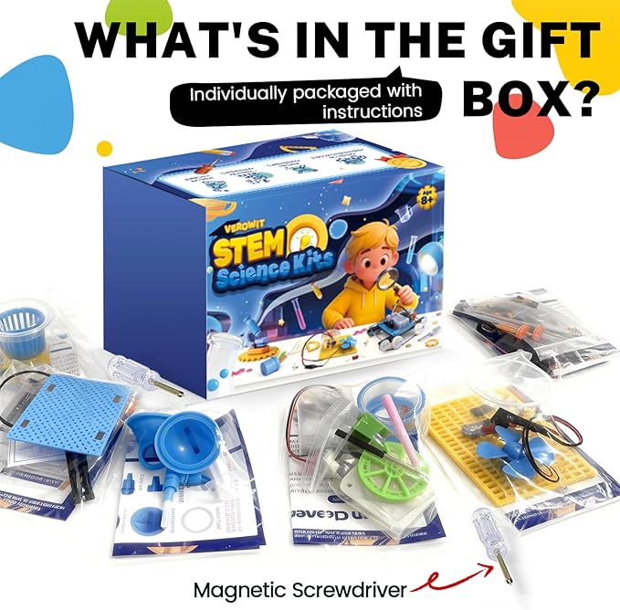 6-in-1 STEM Home Lab Science Kit for Kids Age 8-12, Boys & Girls 9 10 11 13 14 Year Old Educational Adventure Set: Tank & Car Building, Saltwater Generator | Perfect Birthday & Learning Gift for Kids