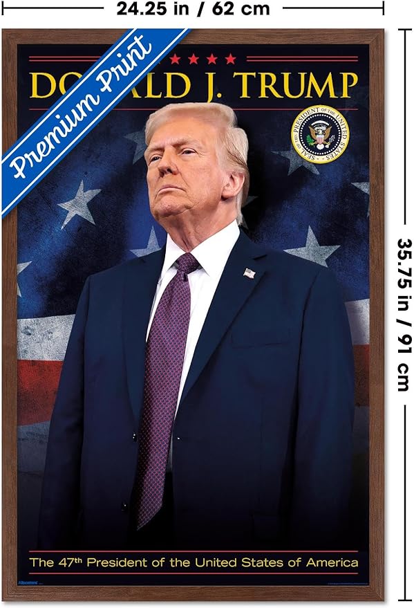 President Donald Trump - 47th President Wall Poster, 34L" x 22.4W", Mahogany Framed Version