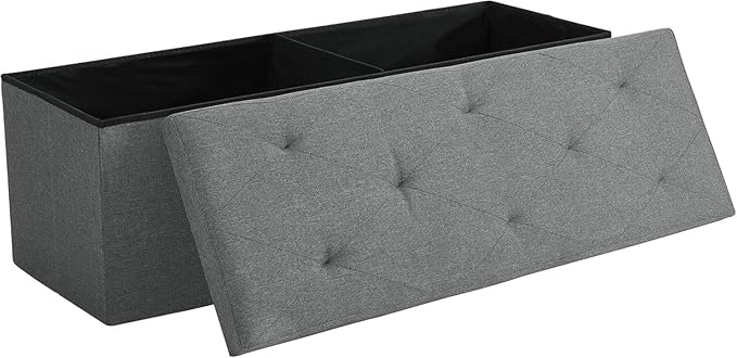 VECELO 43'' Folding Storage Ottoman Bench, Storage Chest, Linen Fabric Foot Rest Stool, 158L Storage Footstools for Bedroom and Living Room, Holds up to 660 lbs, DGRY