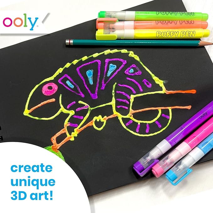 Ooly Puffy Paint Neon Gel Pens 2 Pack (12 Pens), 3D Foam Texture Painting Magic Puffy Pen, Creative and Fun Pens for Kids Arts and Crafts Drawing Supplies