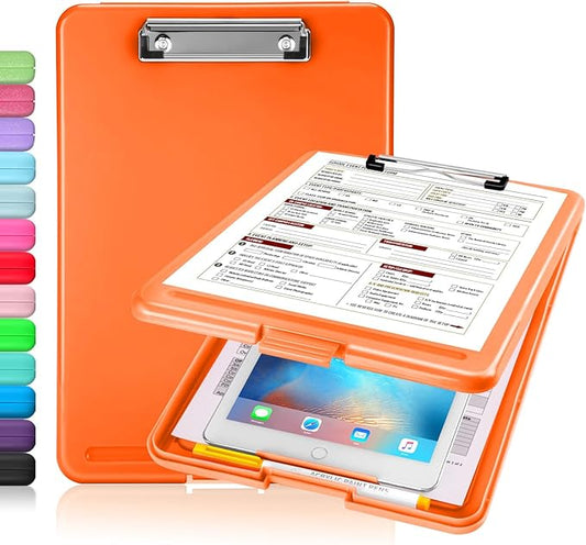 Sooez Clipboard with Storage, Plastic Storage Clipboards with Low Profile Clip, Nursing Clip Boards Foldable, Hanging Clipboard Case for Work, Teacher, Classroom Must Haves, Office School Supplies