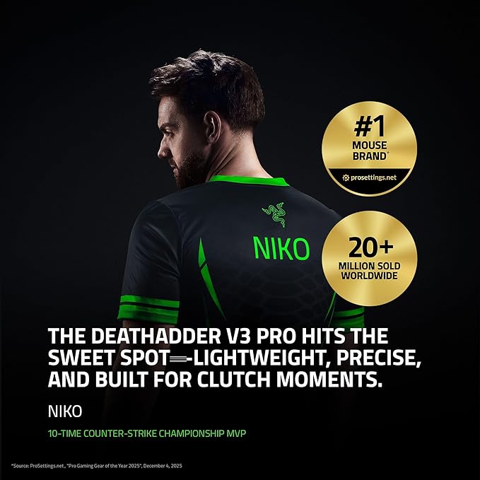 Razer DeathAdder V3 Pro Gaming Mouse: 63g Ultra Lightweight - Focus Pro 30K Optical Sensor - Fast Optical Switches Gen-3 - HyperSpeed Wireless - 5 Programmable Buttons - 90 Hr Battery - Black