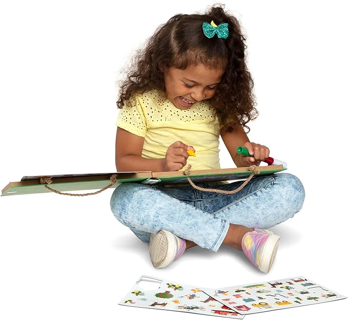 Melissa & Doug Natural Play: Play, Draw, Create Farm, Drawing Activity Set & Magnet Kit - Reusable Mess-Free Travel Activity Toy for Ages 3+(45 Magnets, 5 Dry-Erase Markers) - FSC Certified