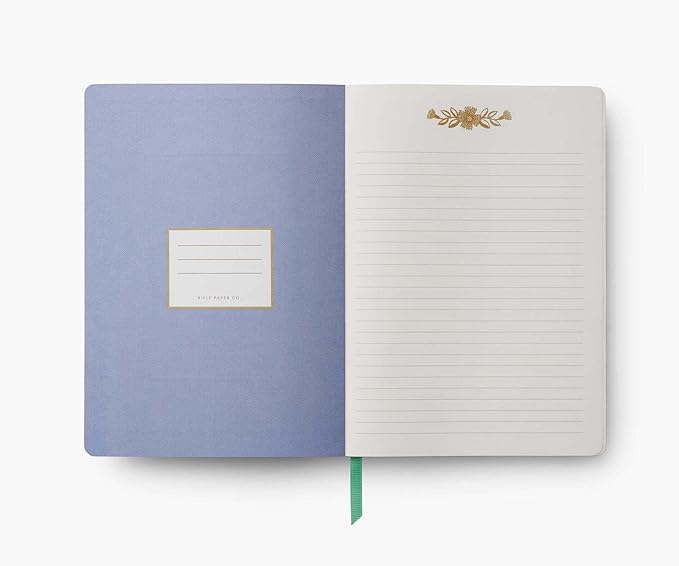 RIFLE PAPER CO. Aster Softcover Journal 150 Lined Pages, 8.5" L x 6.25" W, Linen Textured Paper-Wrapped Hardboard Cover, Includes Grosgrain Ribbon Bookmark