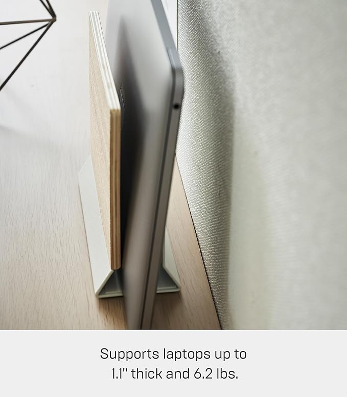YAMAZAKI Home Rin Portable Laptop Holder Stand for Desk in Bedroom Or Office, Wooden Storage Station - Steel + Wood