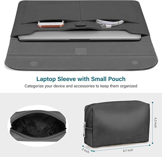 MOSISO Laptop Case 13 inch, 13 inch Laptop Sleeve Compatible with MacBook Air M4 M3 M2 M1 2025-2018 / Pro M2 M1 2025-2016, PU Leather Flap Carrying Case with Stand&Small Pouch, Slate Gray