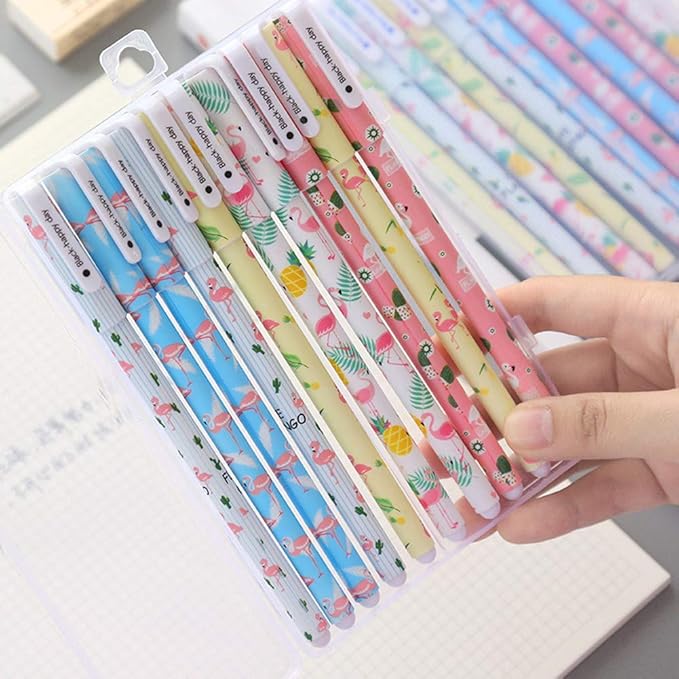 Cute Colorful Gel Ink Pens Set Unicorn Flamingo Multicolor 10 Pcs 0.5 mm