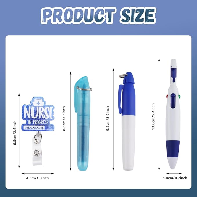Student Nurse Pen Set Badge Reel Holder Accessories Clip, Retractable Mini Nursing Pen & Light Tool Set， Highlighter pens（Blue） and Highlighter pens