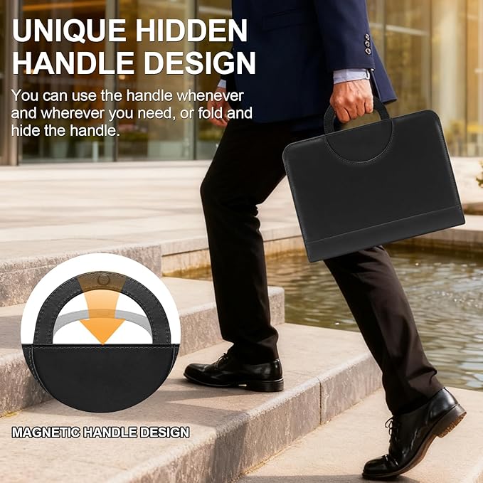IVGHV Portfolio Binder Organizer Portfolio Folder for Men Faux Leather Padfolio for Women - 3 Ring Binder with Handle & Clipboard, A4 Size Business Padfolio Folder for Resume Conference (Black)