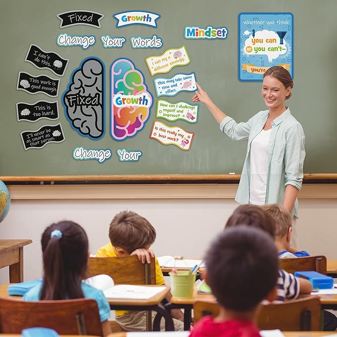 Tenare Mindset Posters Bulletin Board Set Motivational Change Your Mindset Posters Positive Sayings Inspirational Classroom Decoration for Teacher Students School(Vivid)