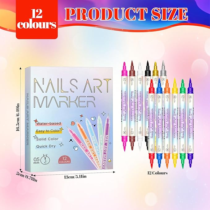 12 Colors Nail Art Pens Set, 3D Acrylic Paint Nail Pens for Nail Art Quick Dry, Waterproof, DIY Design Nail Paint Pens, Nail Art Pen for Drawing & Dotting, Nail Art Tools for Home Salon