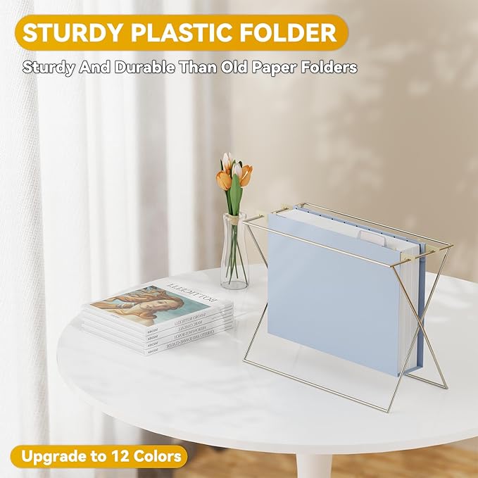 Plastic Hanging File Folders Letter Size,12 Pack Reinforced Filing Cabinet Folders with Tabs,Macaron Heavy Duty Hanging Organizer Foldrs for File Box & File Frame,Designed for Home Office