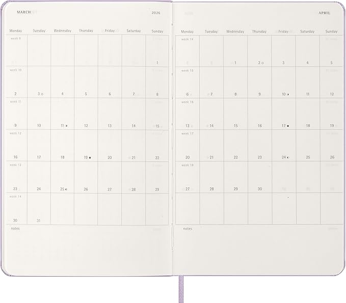 Moleskine Classic 12 Month 2026 Daily Planner, Hard Cover, Large (5" x 8.25"), Pastel Lilac, 400 pages