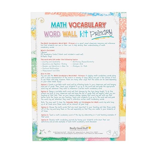Really Good Stuff Math Vocabulary Word Wall Primary