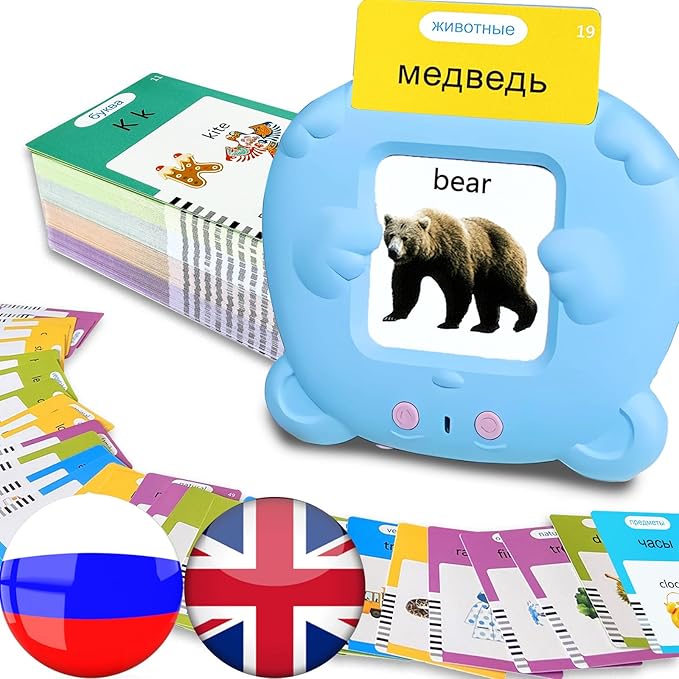English Flash Cards Bilingual - Russian Talking Flash Cards for Kids, Pocket Speech for Toddlers 3-12, 510 Sight Words of 31 Varieties, Sensory Toys Children with Autism (Russian, Blue)