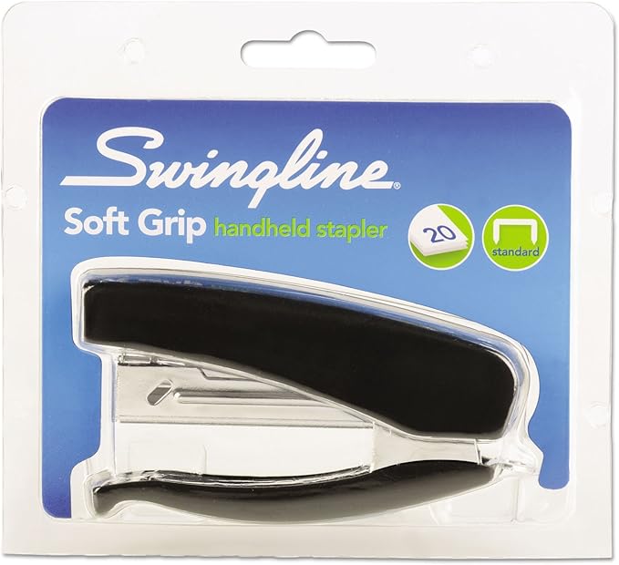 Swingline Soft Grip Stapler, 20 Sheet Capacity, Compact, Handheld Stapler, Black (09901)