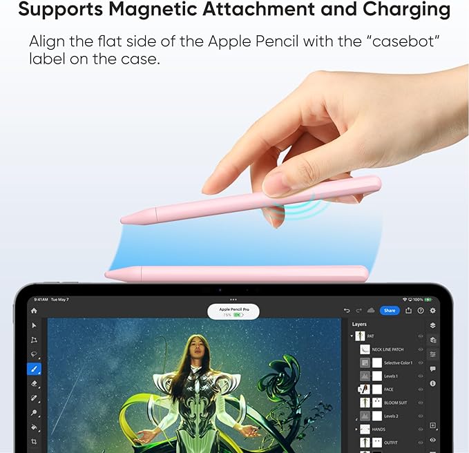 Fintie Silicone Sleeve for Apple Pencil Pro & Apple Pencil 2nd Generation, Light Pen Skin Case Cover Soft Protective Grip Holder with 2 Nib Covers Accessories, Pink