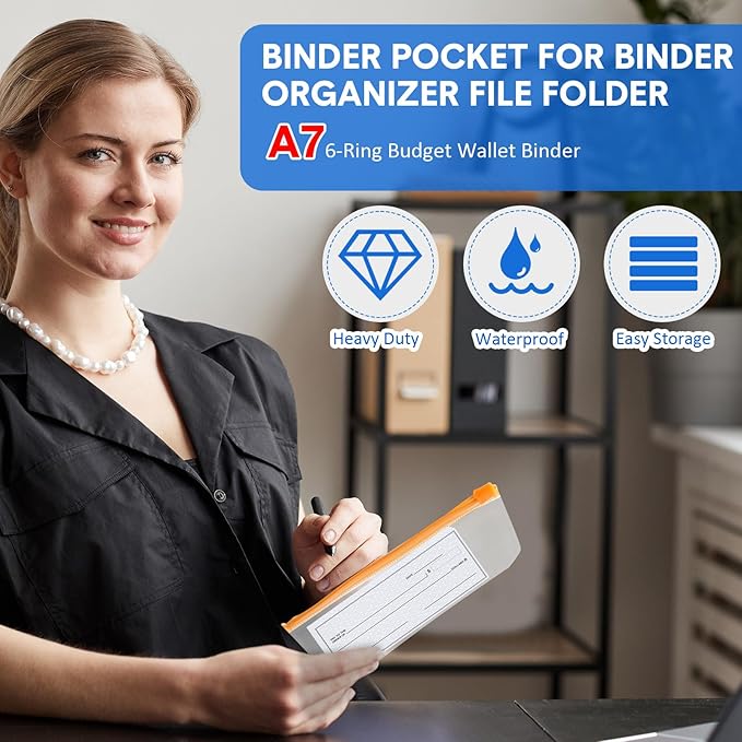 40 Pieces Binder Pockets 6 Hole Zipper Pouch 6 Ring A7 Pockets with Zipper Binder Folders Plastic Pouches Loose Leaf Bags Waterproof PVC Document Filing Bag