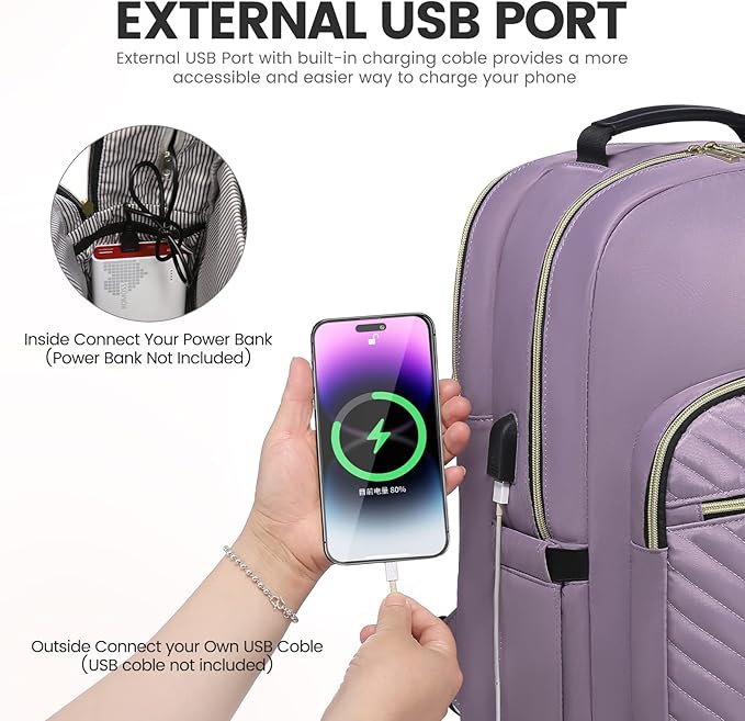 LOVEVOOK Laptop Backpack for Women 15.6 inch,Cute Womens Travel Backpack Purse,Professional Laptop Computer Bag,Waterproof Work Business College Teacher Bag Carry on Backpack with USB Port,Taro Purple