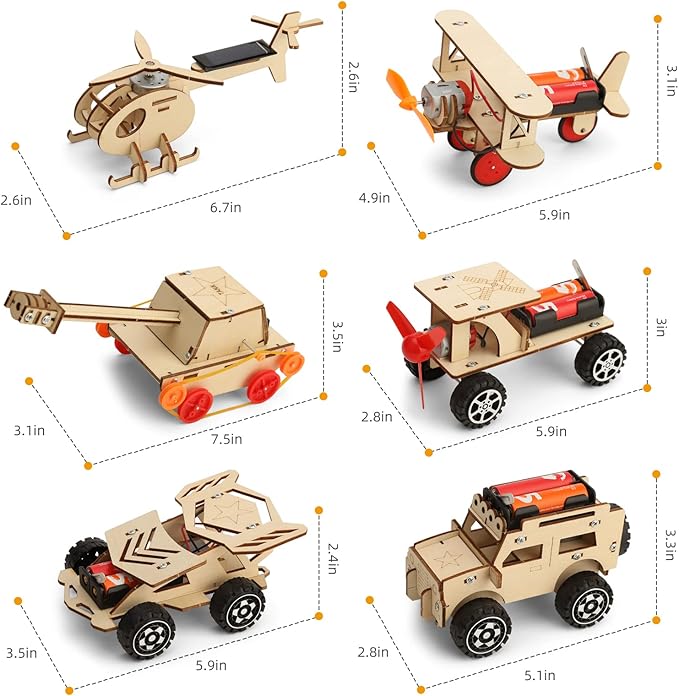 Yutin STEM Kits for Kids Age 8-10 10-12, 6 Set Wood Building Projects Crafts Science Model Car Kits for Kids Age 8-12, Wooden 3D Puzzles, STEM Toys for Boys 8 9 10 12 13 Year Old Birthday Gifts