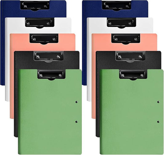 10 Pack Foldable Clipboards, A4 Clipboard Folder, Office Clipboard Folder with Double Clips Metal Clip, Storage Clipboards for Office, School or Medical Field(5 Colors)