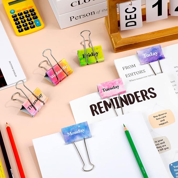 Tenare 6 Pieces Teacher Essentials Large Binder Clips 2 Inches Teacher Binder Paper Clips Office Back to School Gifts Classroom Supplies Management Supplies(Watercolor Style)