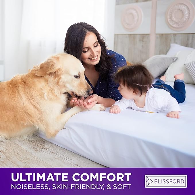 BLISSFORD Plastic Mattress Protector - Heavy Duty, Fitted Vinyl - Mattress Cover for Bedwetting Adult, Child or Pet, 100% Waterproof Fitted Sheet Style Cover - 36" x 75"