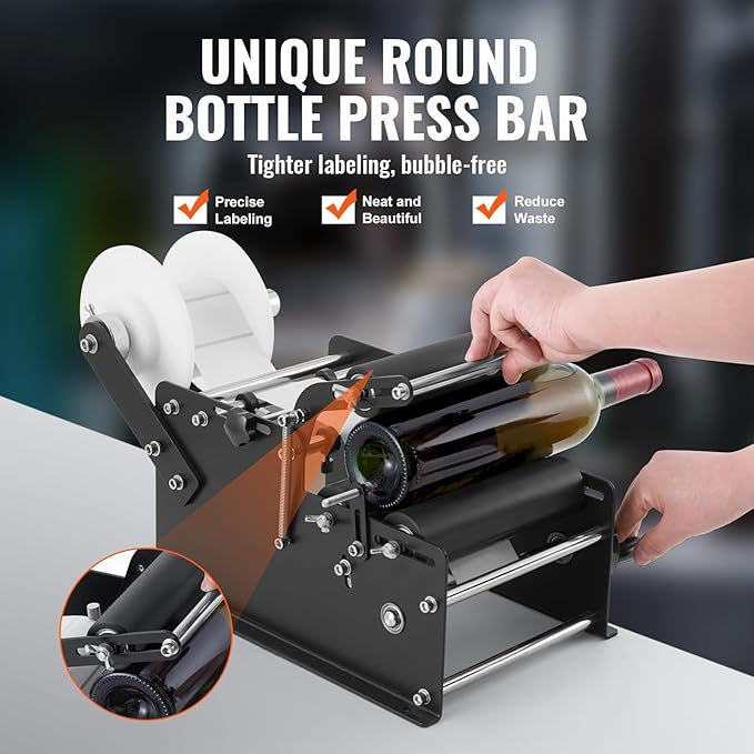 VEVOR Manual Round Labeling Machine, 15-20pcs/min, Applicator for Round Bottles, Adjustable for 0.78-4.72 inch Diameter (with Pressing Bar)