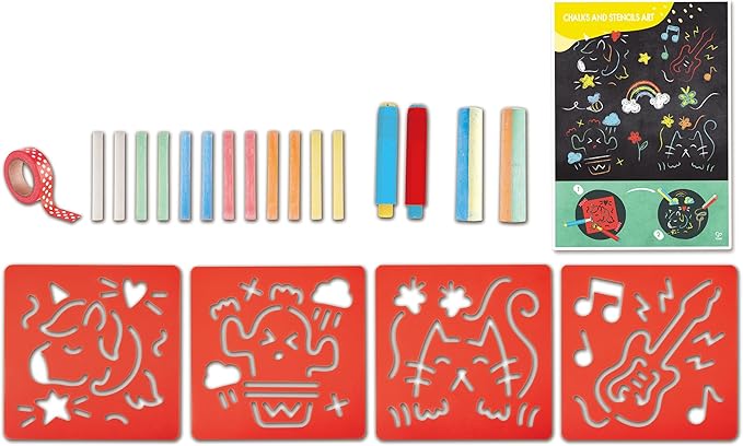 Hape Chalks and Stencils Art, Functional & Educational Painting Kit, For Painting, Preschool Arts, Multicolor