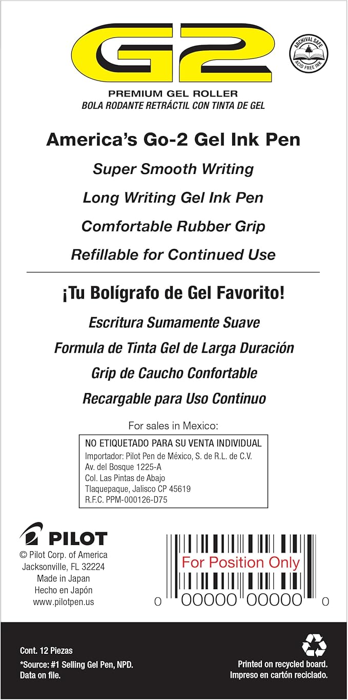 Pilot, G2 Premium Gel Roller Pens, Bold Point 1 mm, Pack of 12, Navy