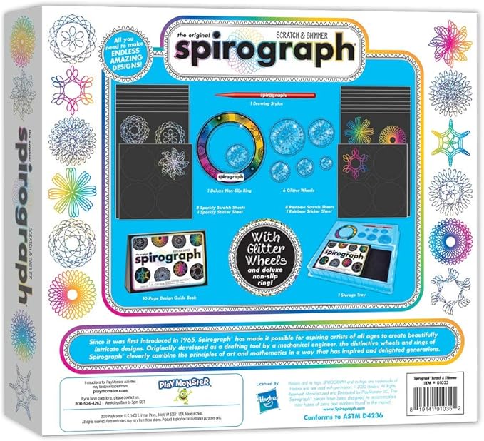 Spirograph Scratch & Shimmer – Arts and Crafts, Kids Toys, Art Supplies, Craft Supplies, Drawing Kit, Spiral Art, Classic Gear Design Kit, Magic Scratch Paper, Pen, Design Sheet Included, Ages 8+