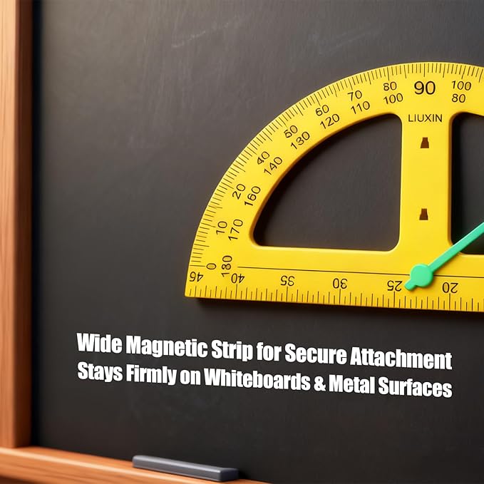Magnetic Geometry Tool Set Classroom Whiteboard Math, with Non Slip Handle, 60°45°Triangle Ruler Protractor Compass, 5Pcs
