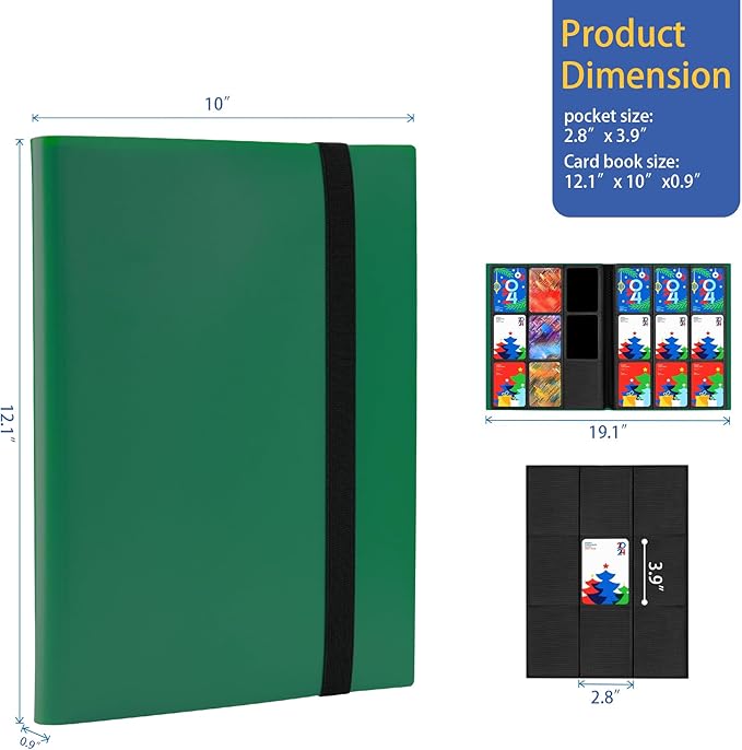 Premium Card Binder 9 Pocket, Premium Card Book for 360 Cards, Sturdy Card Album for Collectible Cards, Side-Loading Card Collection Folder for TCG, Other Game Cards, Sport Cards，Green